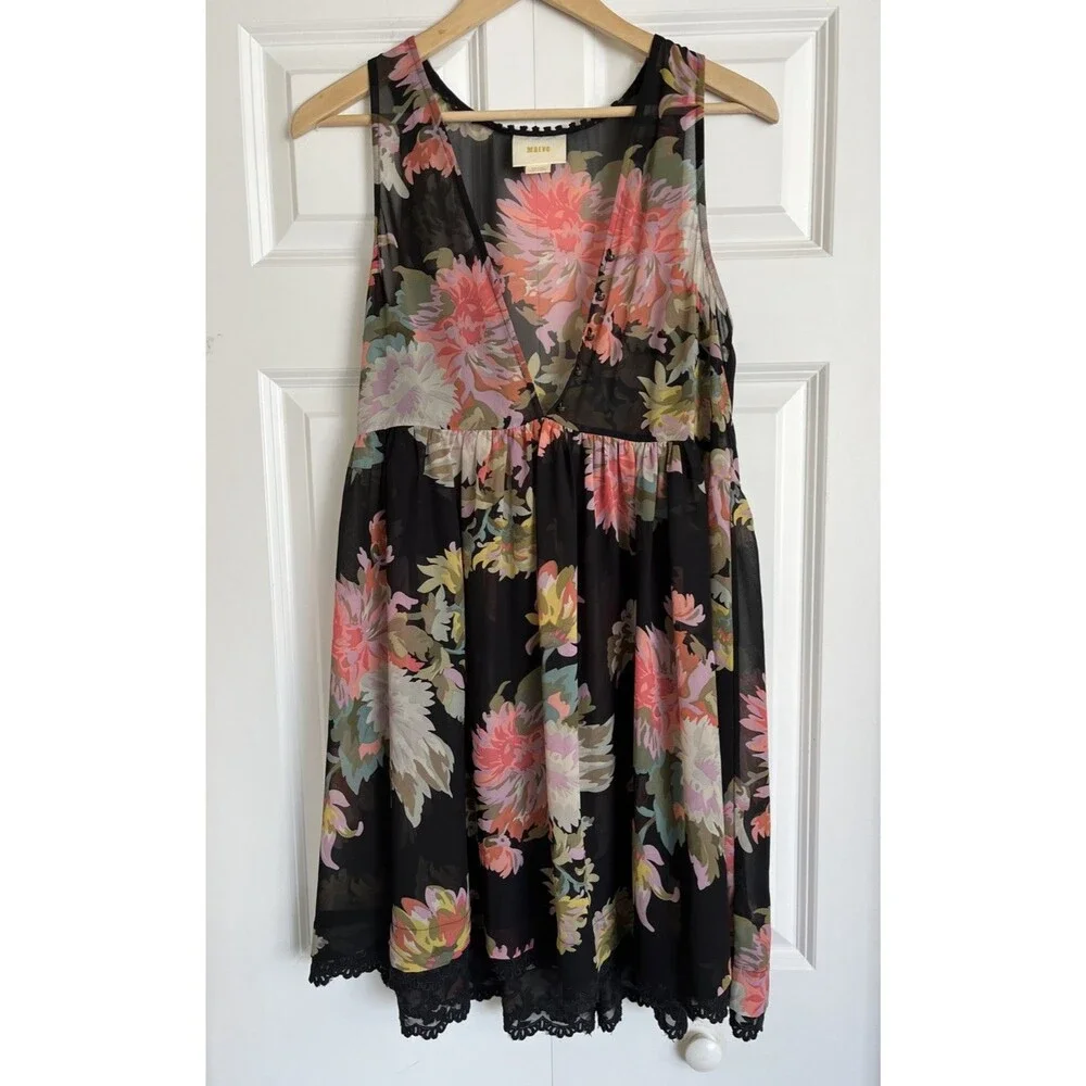 Maeve Anthropologie Violette Floral Chiffon Mini Dress Sheer Size S Sleeveless - Picture 1 of 11